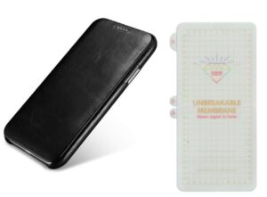 Combo Pack for Samsung Galaxy S10 Plus Pack of 1 Business Style Leather Flip Cover + 1 Unbreakable Membrane Scratch Guard
