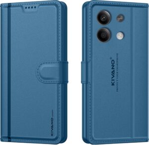Compatible for Redmi Note 13 Pro 5G Luxury Handmade Leather Compatible for Redmi Note 13 Pro 5G Luxury Handmade Leather Magnetic Flip Folio Case | Card Holder & Kickstand | Slim Protective Cover | Unisex - Blue