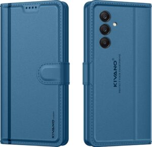 Compatible for Samsung Galaxy F15 5G / Samsung Galaxy M15 Compatible for Samsung Galaxy F15 5G / Samsung Galaxy M15 5G Luxury Handmade Leather Magnetic Flip Folio Case | Card Holder & Kickstand | Slim Protective Cover | Unisex - Blue