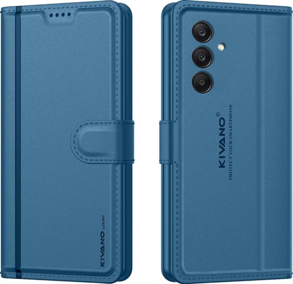 Compatible for Samsung Galaxy F15 5G / Samsung Galaxy M15 Compatible for Samsung Galaxy F15 5G / Samsung Galaxy M15 5G Luxury Handmade Leather Magnetic Flip Folio Case | Card Holder & Kickstand | Slim Protective Cover | Unisex - Blue