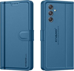 Compatible for Samsung Galaxy F34 5G / Samsung Galaxy M34 Compatible for Samsung Galaxy F34 5G / Samsung Galaxy M34 5G Luxury Handmade Leather Magnetic Flip Folio Case | Card Holder & Kickstand | Slim Protective Cover | Unisex - Blue