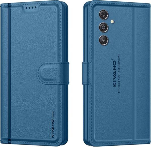 Compatible for Samsung Galaxy F34 5G / Samsung Galaxy M34 Compatible for Samsung Galaxy F34 5G / Samsung Galaxy M34 5G Luxury Handmade Leather Magnetic Flip Folio Case | Card Holder & Kickstand | Slim Protective Cover | Unisex - Blue