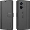 Compatible for Vivo T1 Pro 5G / iQOO Z6 Pro Compatible for Vivo T1 Pro 5G / iQOO Z6 Pro 5G Luxury Handmade Leather Magnetic Flip Folio Case | Card Holder & Kickstand | Slim Protective Cover | Unisex - Black