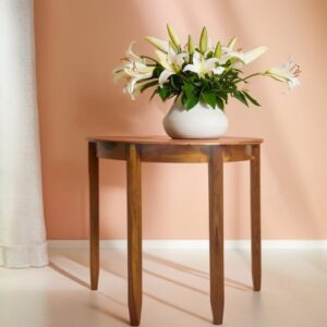 Contemporary Sheesham Wood Half Moon Bedside Table for Bedroom & Office (Teak) (76x39x71 cm)