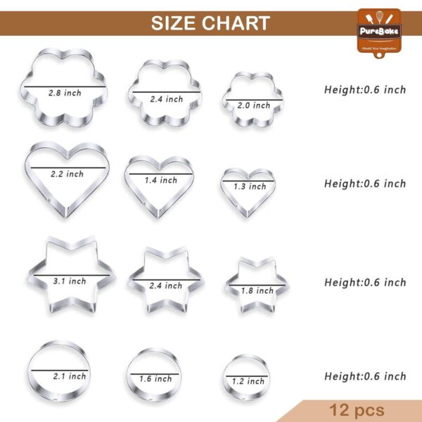 Cookie Cutters Shapes Baking Set, 12PCS Flower Round Heart Star Shape Biscuit Stainless Steel Metal Molds Cutters for Kitchen Baking Halloween Christmas Small Cookie Cutters