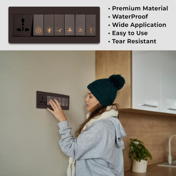 Copper Rose Gold Switch Stickers Embossed for Switch Board | Pack of 330 Stickers for Home Including Fan, Light and Many More