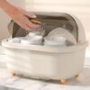 Covered Dish Drying Rack with Lid – Large Capacity Kitchen Dish Drainer with Drain Tray – Dustproof Plate and Bowl Organizer for Countertop Storage