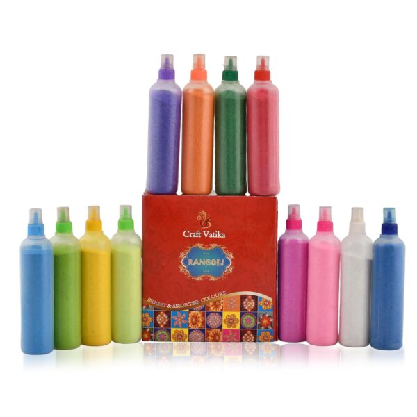 CraftVatika 12 Rangoli Kolam Colour Powder Tube Kit, Diwali Decoration Items Bottles Tool Floor Art Rang for Home Navratri Pongal Pooja Mandir Decor (Pack of 12) (1 Box- 12 Bottle)