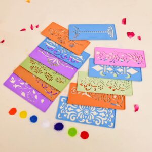 CraftVatika Rangoli Stencil Set of 12, Diwali Decoration Items, Rangoli CraftVatika Rangoli Stencil Set of 12, Diwali Decoration Items, Rangoli Making muggu Stencils for Floor Decorations, Reusebale Rangoli Stencils (18 CM Rectangular)