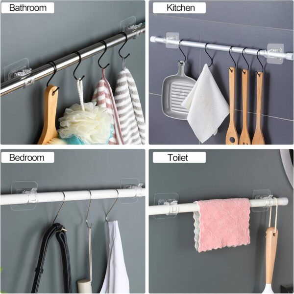 Crockett No Drill Curtain Rod Brackets No Drilling Self Adhesive Crockett No Drill Curtain Rod Brackets No Drilling Self Adhesive Curtain Rod Holder Hooks Nail Free Wall Hooks Curtain Hangers for Bathroom Shower, Window,Kitchen Home and Hotel (8 pcs Transparent)