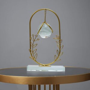 Crystal Ball Ornament, Clear Ball with Gold Metal Stand, Modern Simple Abstract Style Firm Frame Fortune Teller with Stand for TV Cabinet (SMH - 6)