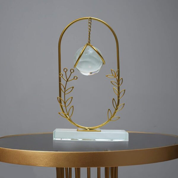 Crystal Ball Ornament, Clear Ball with Gold Metal Stand, Modern Simple Abstract Style Firm Frame Fortune Teller with Stand for TV Cabinet (SMH - 6)
