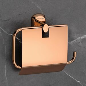 Crystal Brass Décor Brass Toilet Paper Holder with Lid/Tissue Paper Roll Holder with Flap (Ruby) (Paper Holder, Rose Gold)