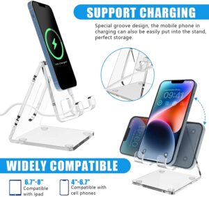 Crystal Clear Acrylic Mobile Stand for Desk | Transparent Phone Crystal Clear Acrylic Mobile Stand for Desk | Transparent Phone Holder for Office, Home, Study & Bedside | Durable Universal Cell Phone Stand Compatible with All Smartphones