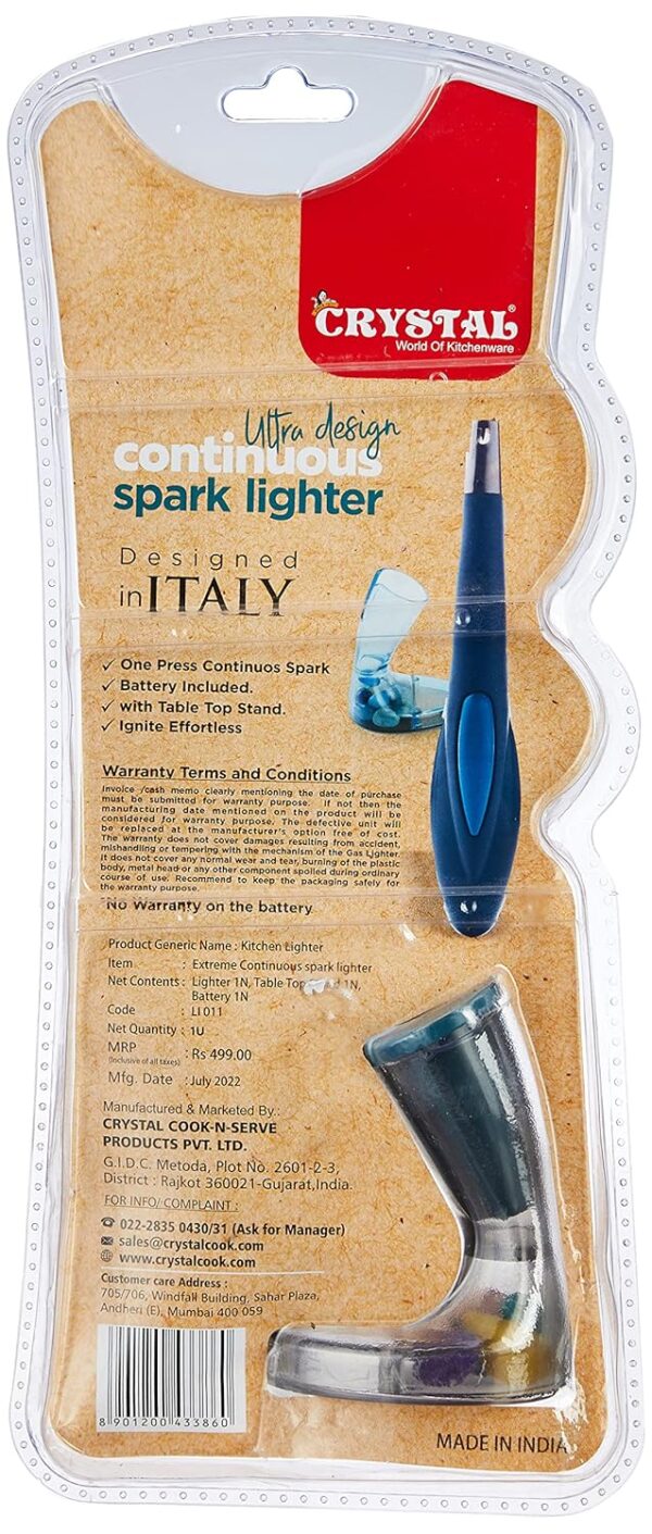Crystal Extreme Continuous Spark Gas Lighter | One Press Battery Operated | Ideal for Kitchen & Outdoor use |Battery Included | 1 year warranty | Multicolour