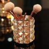 Crystal Makeup Brush Holder Organizer, Rose Gold Bling Cosmetic Storage Cup, 7.8cm Diameter x 11cm Height, for Vanity Bathroom Bedroom Office Desk