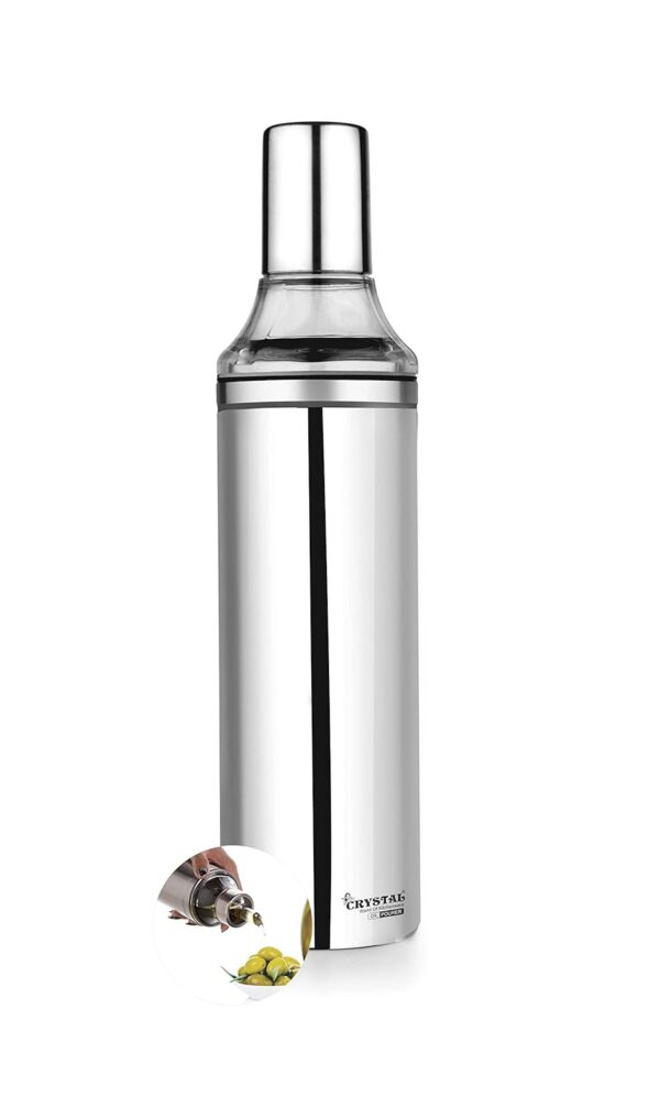 Crystal Stainless Steel Oil Pourer/Dispenser | 1 Litre | Leak Crystal Stainless Steel Oil Pourer/Dispenser | 1 Litre | Leak Proof | Anti Drip design | Silver