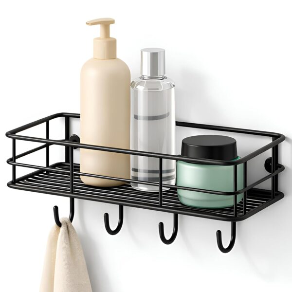 DALUCI Bathroom Organiser Without Drill Self Adhesive Bathroom Shelf for DALUCI Bathroom Organiser Without Drill Self Adhesive Bathroom Shelf for Wall GI Steel Powder Coated Rustproof Bathroom Rack Stand for Shampoo Toiletries Heavy Duty (Black, Pack of 1)