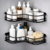 DALUCI Set of 2 Metal Bathroom Corner Shelf Rack | DALUCI Set of 2 Metal Bathroom Corner Shelf Rack | No Drilling Self Adhesive Wall Mounted Storage Organizer for Bathroom & Kitchen | Rustproof Bathroom Shelves (8 & 9 INCH, Black)