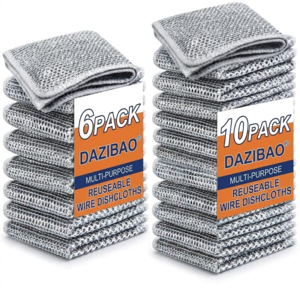 DAZIBAO® Non-Scratch Dish Wash Cloth (Pack of 16), Steel Wire Dishwashing Rags for Wet and Dry Stainless Steel Scrubber Non-Scratch Wire Dishcloth for Washing Dishes Sinks Counters (16)
