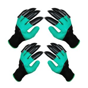 DCCPAA Garden Gloves with Claws -2 Pairs（Two Hands with Claws ） for Digging, Planting, Weeding, Seeding-Waterproof, Best Gardening Gifts for Men and Women-Green