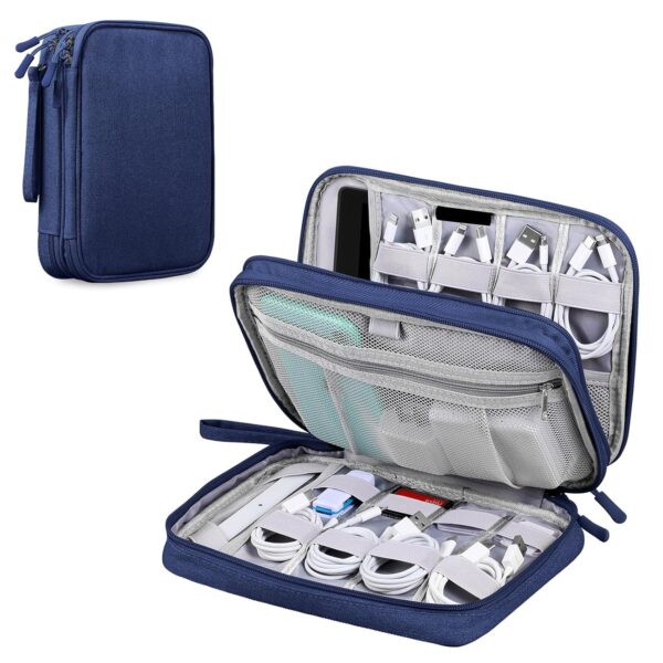 DDgro Electronic Cable Organizer Bag, Large Travel Cord Storage Case for Charger, Power Bank, Cables & Tech Accessories (Large, Navy Blue)