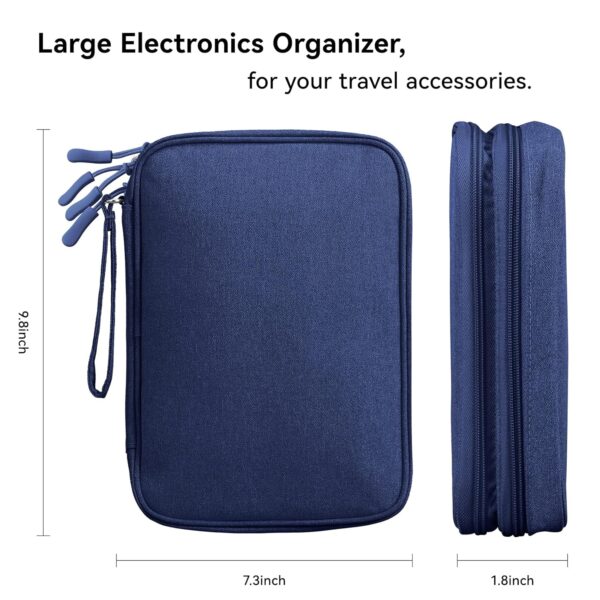 DDgro Electronic Cable Organizer Bag, Large Travel Cord Storage Case for Charger, Power Bank, Cables & Tech Accessories (Large, Navy Blue)