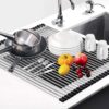 DONDA Stainless Steel Roll-Up Dish Drying Rack for Kitchen Sink DONDA Stainless Steel Roll-Up Dish Drying Rack for Kitchen Sink | Foldable Over Sink Drainer for Utensils, Fruits & Vegetables | Anti-Rust | Space Saving (Silver) (20 Pipes, 46.5 x 46 CM)