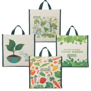 DOUBLE R BAGS Eco-Friendly, Reusable & Multi-Purpose Cotton Canvas Bag With Reinforced Handles For Kitchen Essentials Grocery, Fruits And Vegetables (Pack of 4, All Mix)