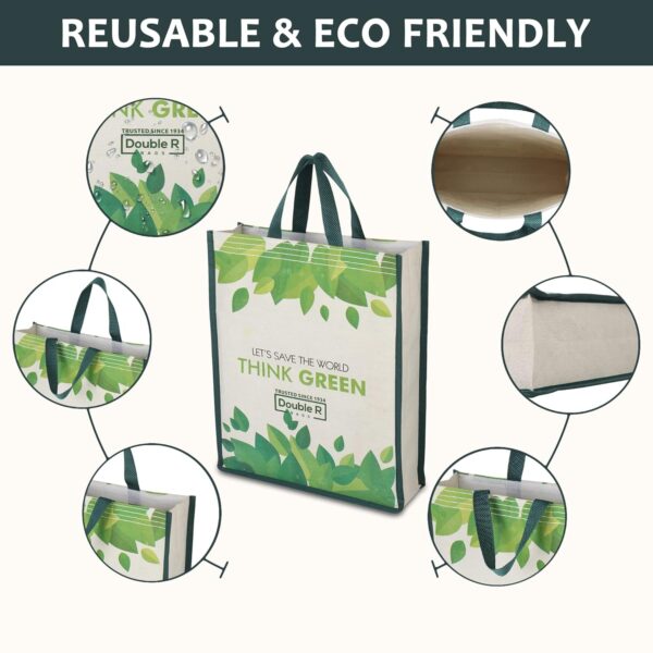 DOUBLE R BAGS Eco-Friendly, Reusable & Multi-Purpose Cotton Canvas Bag With Reinforced Handles For Kitchen Essentials Grocery, Fruits And Vegetables (Pack of 4, All Mix)