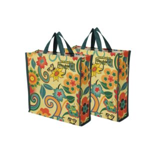 DOUBLE R BAGS Reusable Multi-Purpose Shopping Bags with Handles for Grocery, Vegetables & Kitchen Essentials | Tote Bag (Pack of 2, Flower Print, Multicolor, 35.6X35.6X12.7 cm, 1 Compartment)