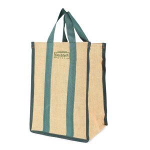 DOUBLE R BAGS Unisex-Adult Laminated Jute Reusable Casual Shopping Bags Kitchen Essentials Grocery Vegetable Lunch Carry Bag With Full Handles Multi-Purpose Bag Stylish Designs (Green) Pack Of 1