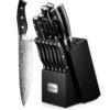 D.Perlla Kitchen Knife, 14 Piece Knife Block with Built-in Sharpener, D.Perlla Kitchen Knife, 14 Piece Knife Block with Built-in Sharpener, Black Wood Block, Scissor Knives, Stainless Steel, Black Handle
