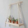 Decazone ® Macramé Wall Hanging Shelf Pine Wood Floating Shelve with Wooden Dowel Modern Chic Woven Décor for Dorm Living Room Nursery Beige Colour 55 x 43cm
