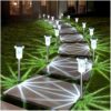 DenicMic Solar Pathway Lights Outdoor 10 Pack LED Waterproof Stainless Steel Garden Stake Lights for Path, Walkway, Driveway, Yard, Patio, Garden Decor (Cold White)