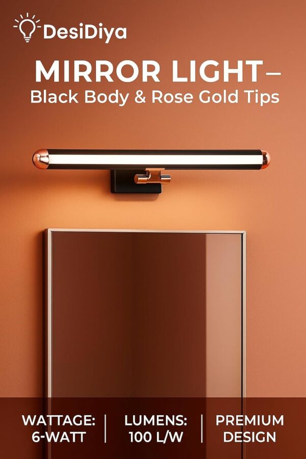 Desidiya 6W 3-in-1 Color Changing Black Rose Gold Finish LED Mirror Picture Wall Light,Bathroom Vanity Led Mirror Light (Cool White/Warm White/Natural White)-Pack of 1