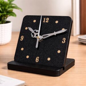 Desktop Analog Clock with Stand, Black Sparkle Finish, Decorative Table Desktop Analog Clock with Stand, Black Sparkle Finish, Decorative Table Clock for Study
