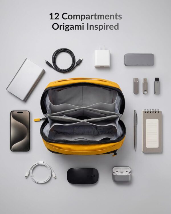 Destinio Electronic Gadget Organizer Bag - Waterproof Padded Tech Pouch for USB Cable, Travel Adapter, Laptop Mobile Charger, Power Bank, Ear Phones,Hard Disk, Digital Accessories Organiser (Yellow)