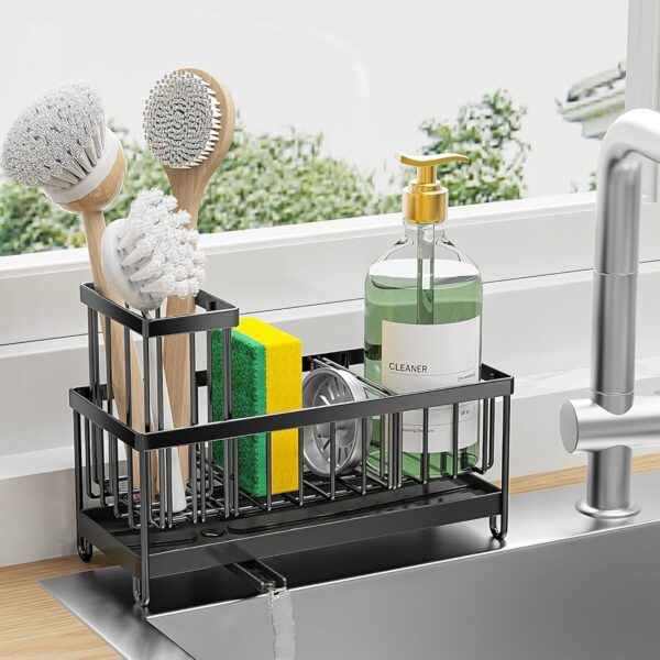 Dhairya Stainless Steel Sink Organizer & Draining Rack – Compact Dhairya Stainless Steel Sink Organizer & Draining Rack – Compact Kitchen Sink Caddy for Sponges, Brushes, Dish Soap – Rust-Resistant Countertop Holder with Fast Drainage Design (Large)