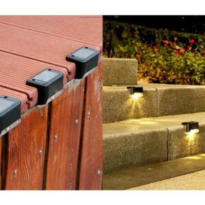Dhavl Solar Step Lights Outdoor Waterproof – Stainless Steel Solar Stair Deck Lights | Auto On/Off LED Step Lighting for Porch, Patio, Fence, Pathway, Garden, Wall, Stairs – Warm White (Pack of 8)