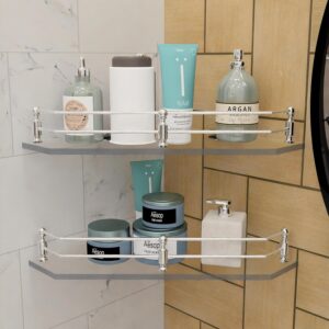 Diamond Transparent Glass Corner Shelf for Bathroom,Shelf for Wall, Racks and Shelves, Kitchen Corner Shelf, Bathroom Organiser and Accessories (9x9 Inches,Set-2)