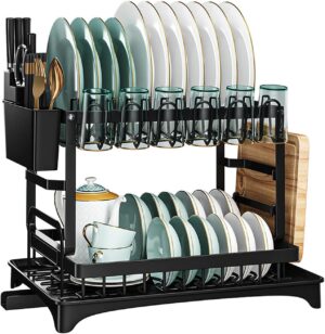 Dish Drainer 3 Tier Detachable Dish Drying Rack Stainless Steel Draining Board with Drip Tray for Kitchen Sink Counter (RACK-304)