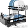 Dish Drying Rack,2 Tier Black Large Drying Rack for Kitchen Dish Drying Rack,2 Tier Black Large Drying Rack for Kitchen Counter,Rust-Proof Wear-Resistant Automatic Draining Dish Rack with Utensil Holder,Cutting Board Holder (570 Rack)