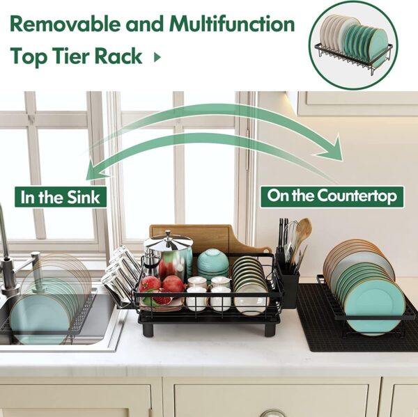 Dish-Drying-Rack2-Tier-Black-Large-Drying-Rack-for-Kitchen-CounterRust-Proof-Wear-Resistant-Automatic-Draining-Dish-Rack-with-Utensil-HolderCutting-Board-Holder-570-Rack.jpg Dish Drying Rack,2 Tier Black Large Drying Rack for Kitchen Counter,Rust-Proof Wear-Resistant Automatic Draining Dish Rack with Utensil Holder,Cutting Board Holder (570 Rack)