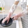 Dishwashing Cleaning Gloves Reusable Kitchen Gloves Textured Grip Surface Water Resistant Flexible Fit Long Length Hand Protection Multi Purpose Household Cleaning Gloves (1 pair)