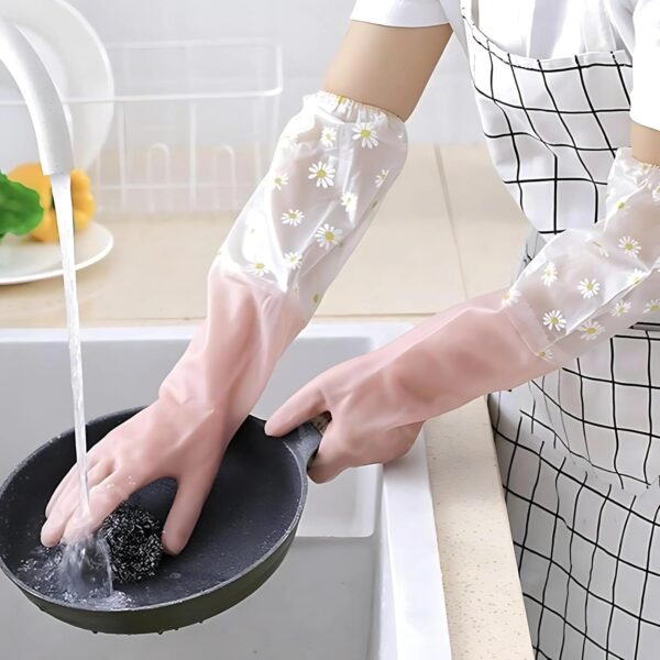 Dishwashing Cleaning Gloves Reusable Kitchen Gloves Textured Grip Surface Water Resistant Flexible Fit Long Length Hand Protection Multi Purpose Household Cleaning Gloves (1 pair)