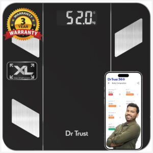 Dr Trust USA 525 Hercules BMI Weight Machine For Body Dr Trust USA 525 Hercules BMI Weight Machine For Body Weight, Digital Body Fat Analyzer & Smart Body Composition Weighing Scale, 14 Body Parameters, IOS/Android App Sync, XL-27x27x2.2 cm (Black)