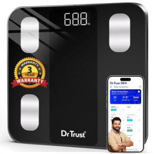 Dr Trust USA 526 Legend BMI Weight Scale & Body Dr Trust USA 526 Legend BMI Weight Scale & Body Fat Analyzer with IOS/Android App Sync,14 Essential Composition Metrics Weighing Machine for Home Health Monitoring (Black)