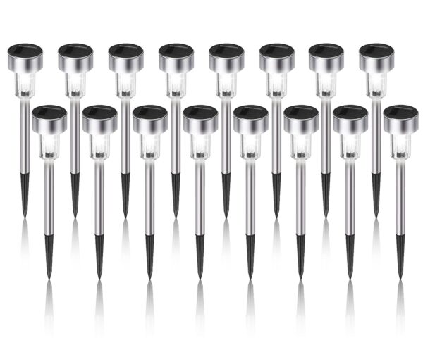 Dream Master Solar Lights Outdoor Waterproof, Stainless Steel LED Landscape Dream Master Solar Lights Outdoor Waterproof, Stainless Steel LED Landscape Lighting, Solar Garden Lights, Outdoor Decorations for Yard, Pathway, Walkway, Patio, Lawn - 16 Pack (Cold White)
