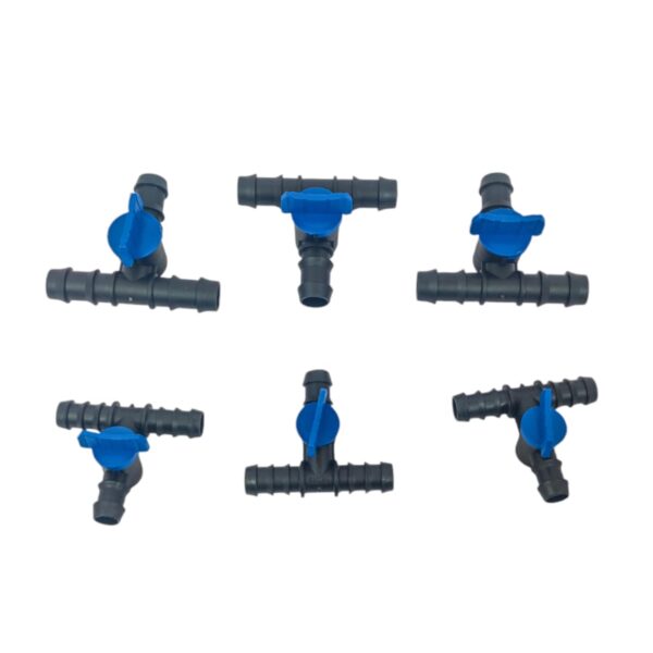 Drip Irrigation Mini T Type Valve with Blue Handle|Plastic 3-Way Barbed Flow Control Valves|for Watering Pipe Multi Joint Connectors Home Garden Agriculture Irrigation Accessory-20MM(25 Pcs)